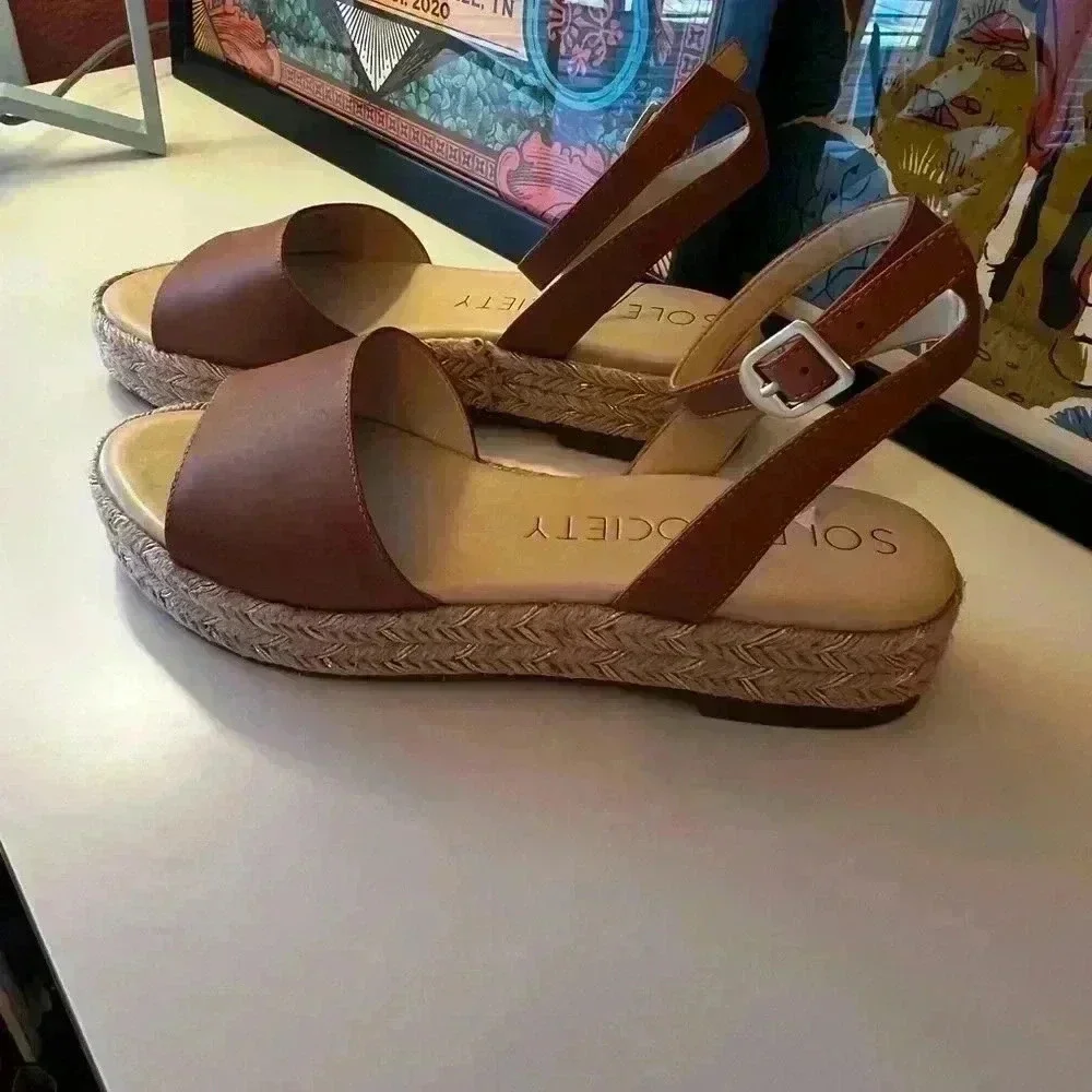 Sole Society Verla Espadrille Platform Sandal with Ankle Strap-Sz 9